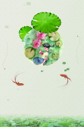 荷花插画海报图片春暖开广告植物背景