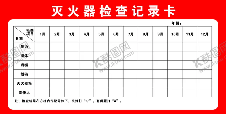 编号：94916010311125262787【酷图网】源文件下载-灭火器检查记录卡
