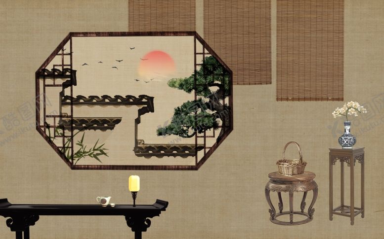 编号：10851607030159461572【酷图网】源文件下载-新中式背景墙