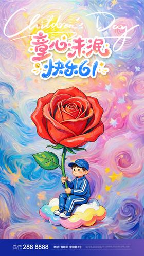 六一儿童节早安海报插画童趣