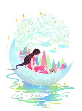 大雁人物清新插画卡通背景素材