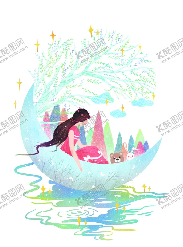 编号：83499707070139255836【酷图网】源文件下载-女性人物清新插画卡通背景