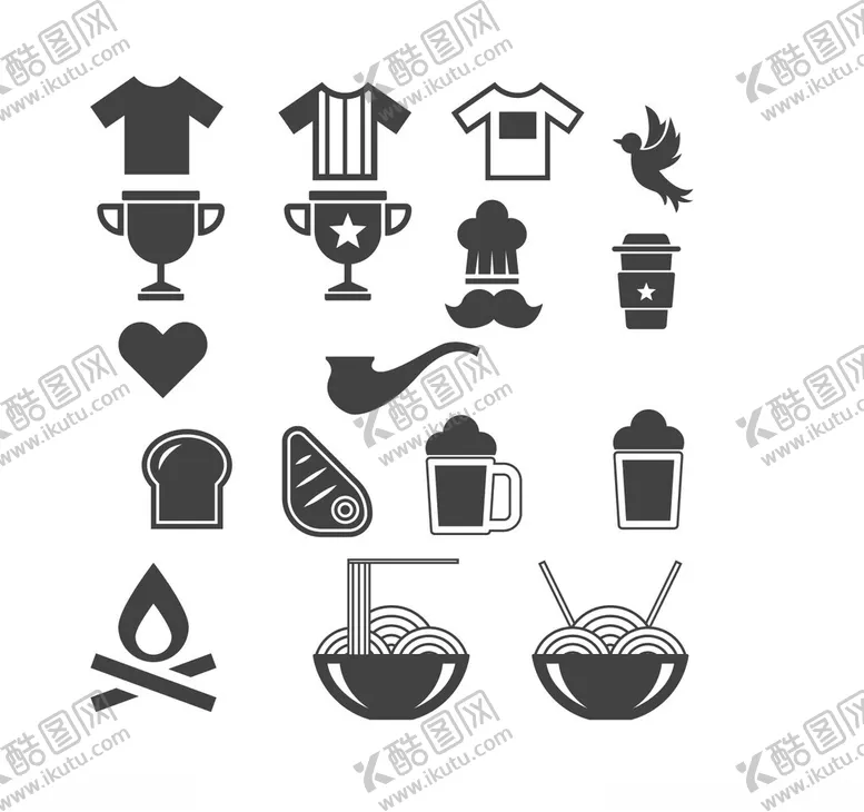 编号：80769302270940456937【酷图网】源文件下载-拉面T恤奖杯矢量插画元素