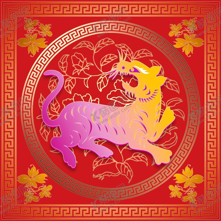 编号：41335905020851079004【酷图网】源文件下载-喜庆窗贴老虎过年火爆海报