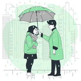 雨天情侣打伞插画