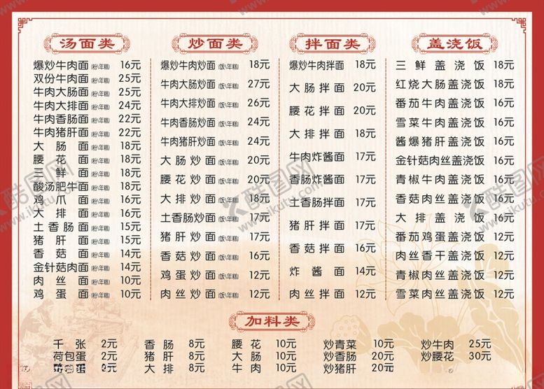 编号：72625307122115331381【酷图网】源文件下载-面馆菜单