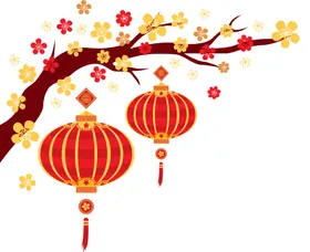 中国风灯笼梅花元素PNG设计宵节设计材