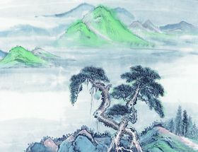 水墨国画山水远山云海元素