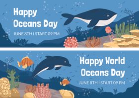 世界海洋日快乐横幅设计
