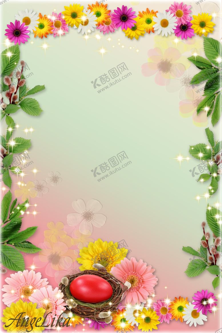 编号：95156306250452196118【酷图网】源文件下载-时尚花叶鲜花相框