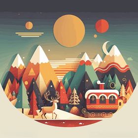 风景建筑插画清新森系微立体光图卡通户外观