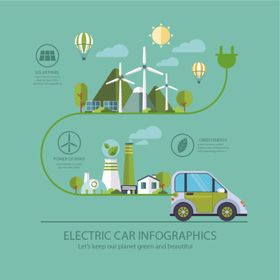绿色新能源汽车矢量插画