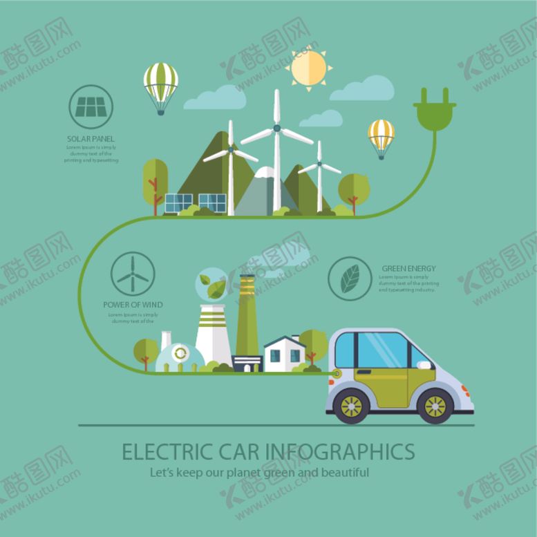 编号：52833710292239236064【酷图网】源文件下载-绿色新能源汽车矢量插画