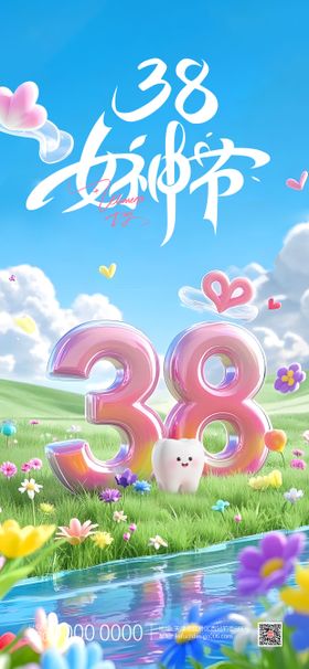 花瓣粉色立体水晶38女生节口腔海报