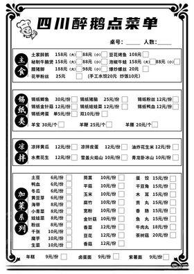 四川醉鹅点菜单