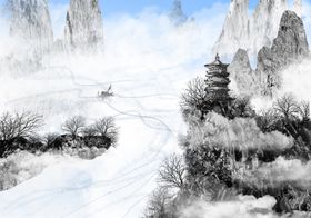 山水古风复古中式背景海报素材