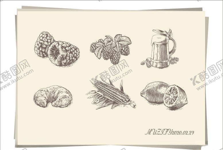 编号：61477011010234369331【酷图网】源文件下载-6款入食物手绘稿