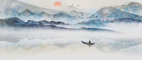 水墨山水画写意巨幅中式背景墙