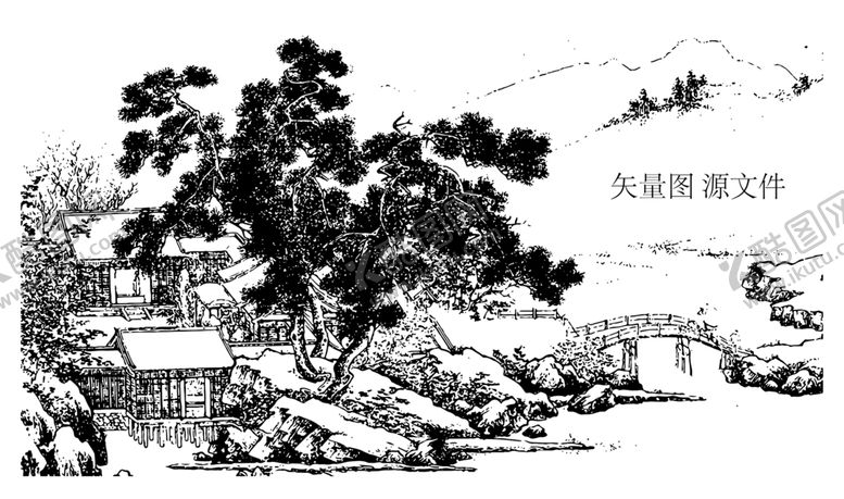 编号：14979412100245385272【酷图网】源文件下载-山水线稿矢量