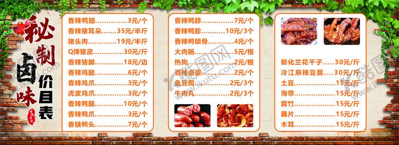 编号：83406002100827197649【酷图网】源文件下载-卤味菜单