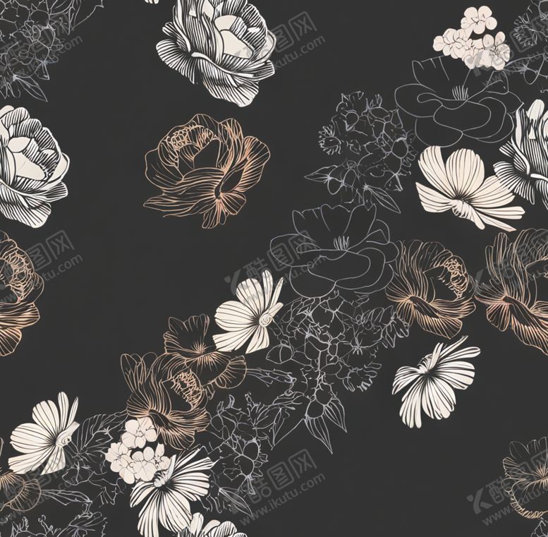 编号：46923604031721228896【酷图网】源文件下载-黑色背景花卉图案设计