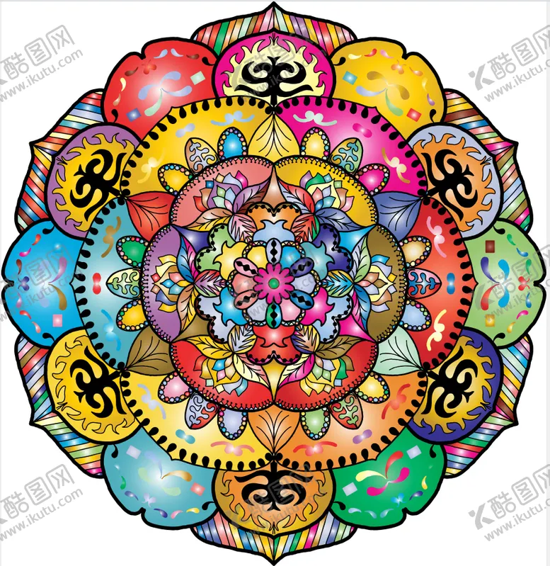 编号：93769109081445189468【酷图网】源文件下载-彩色佛教六字真言曼陀罗图案