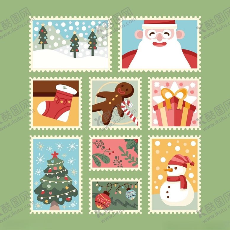 编号：86598511191839112093【酷图网】源文件下载-圣诞主题邮票图案集合