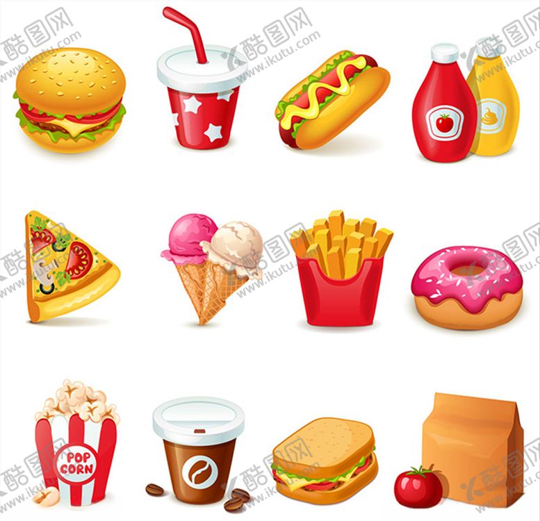 编号：30425109211651299165【酷图网】源文件下载-矢量西餐汉堡素材