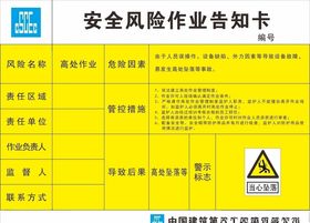 高处作业安全风险作业告知卡