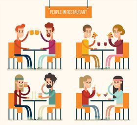 创意餐厅用餐的人物矢量图