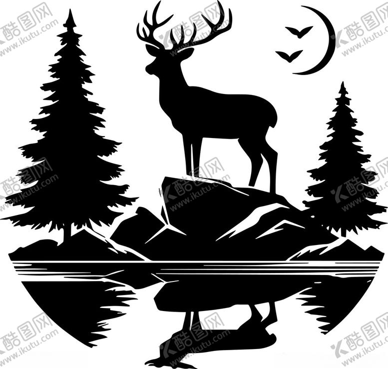 编号：41627111021322043332【酷图网】源文件下载-森林中鹿的静谧剪影