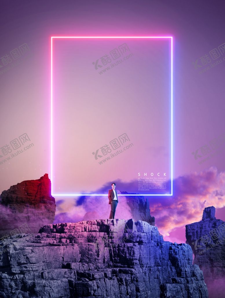 编号：37068004131240096924【酷图网】源文件下载-霓虹灯几何空间海报霓虹