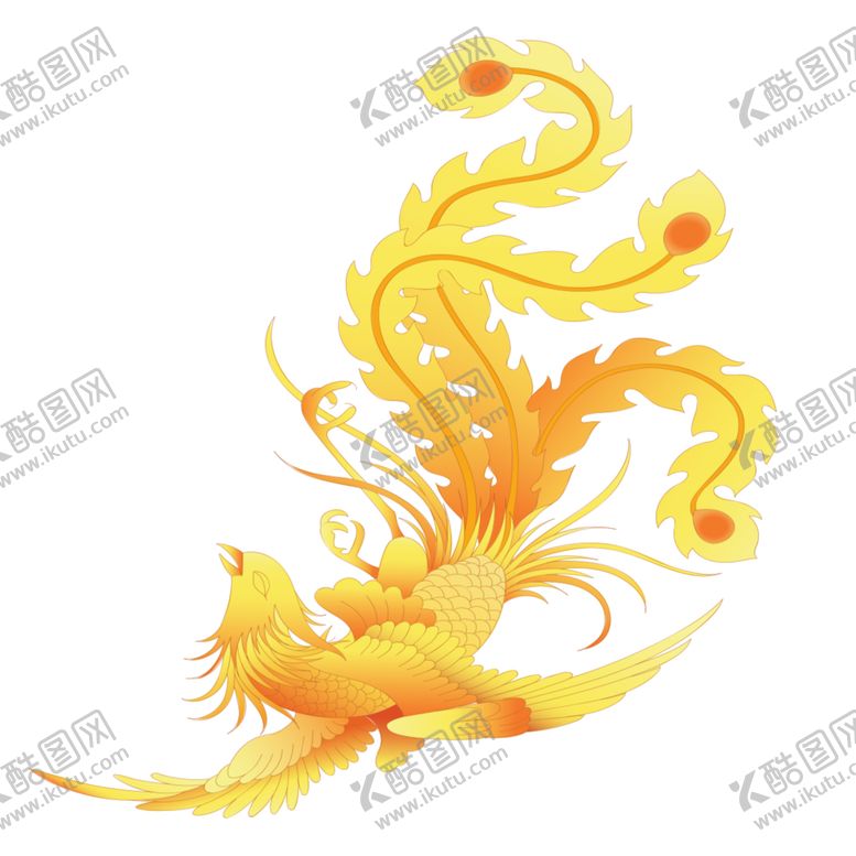 国潮凤凰插画手绘祥云风中风素材