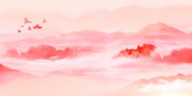 山水水彩复古插画背景海报素材