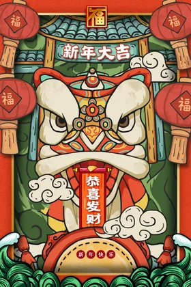 年俗海报2021年新春年风节插画画