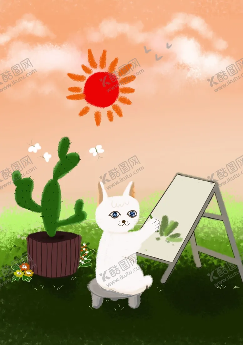 编号：14584306291754488559【酷图网】源文件下载-小猫在画画