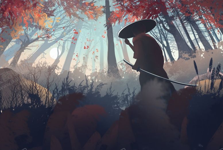 编号：39508009130804213107【酷图网】源文件下载-武侠国风古风树林插画卡通背景