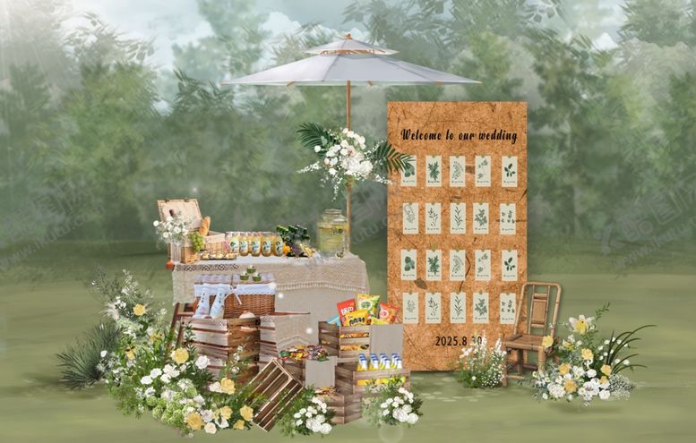 编号：61582310011411048568【酷图网】源文件下载-户外森系婚礼甜品展示区