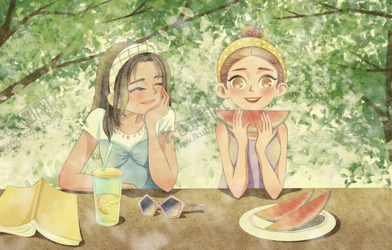 编号：76269605081811257575【酷图网】源文件下载-夏季西瓜少女清新插画卡通海报