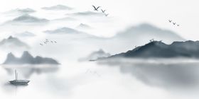 中国风背景手绘花元素书法展板