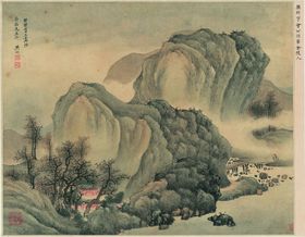 山水画墨古清代庭院清代