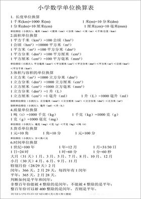 小学数学单位换算表