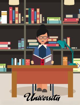 创意大学图书馆读书的女子