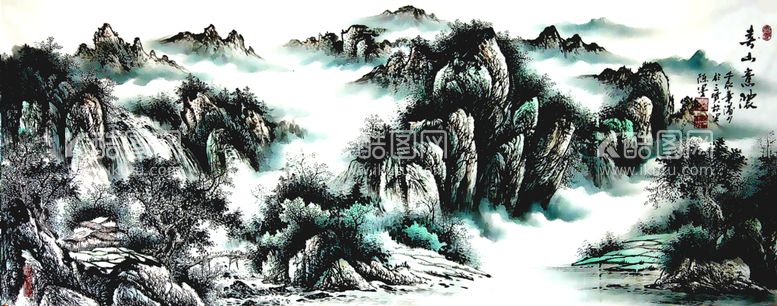 编号：22588312211703572670【酷图网】源文件下载-大幅水墨国画山水巨幅背景画