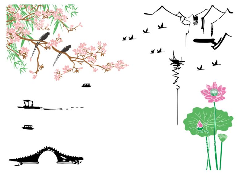 编号：42838211280706056487【酷图网】源文件下载-荷花 梅花 喜鹊