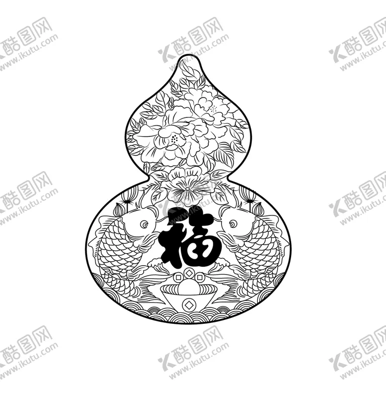 编号：52371609240049341720【酷图网】源文件下载-葫芦插画芙蓉锦鲤
