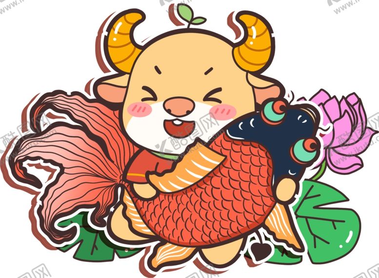 编号：75030905121433137652【酷图网】源文件下载-福牛抱锦鲤
