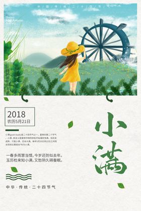 小满传统插画卡通节气清新海报