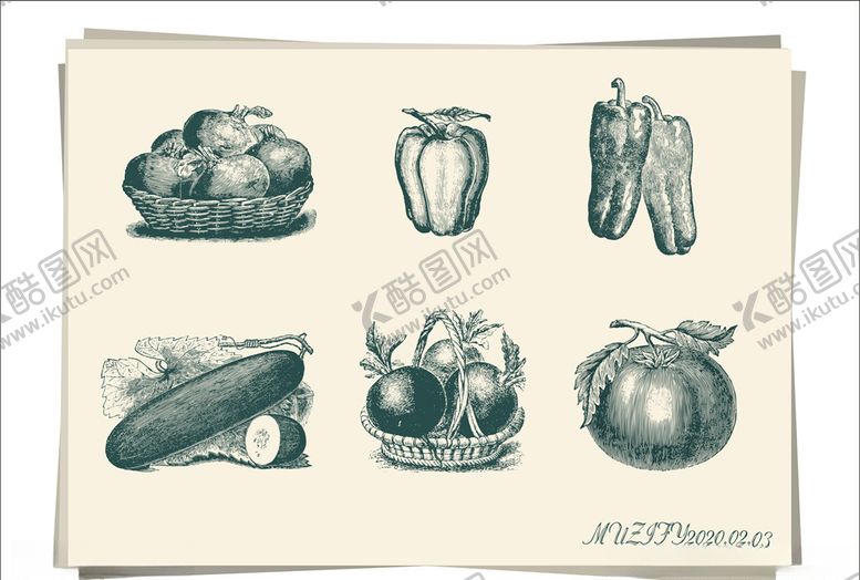 编号：20704909121911482444【酷图网】源文件下载-6款入蔬菜手绘稿