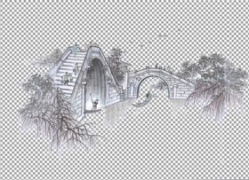 透明底山水画
